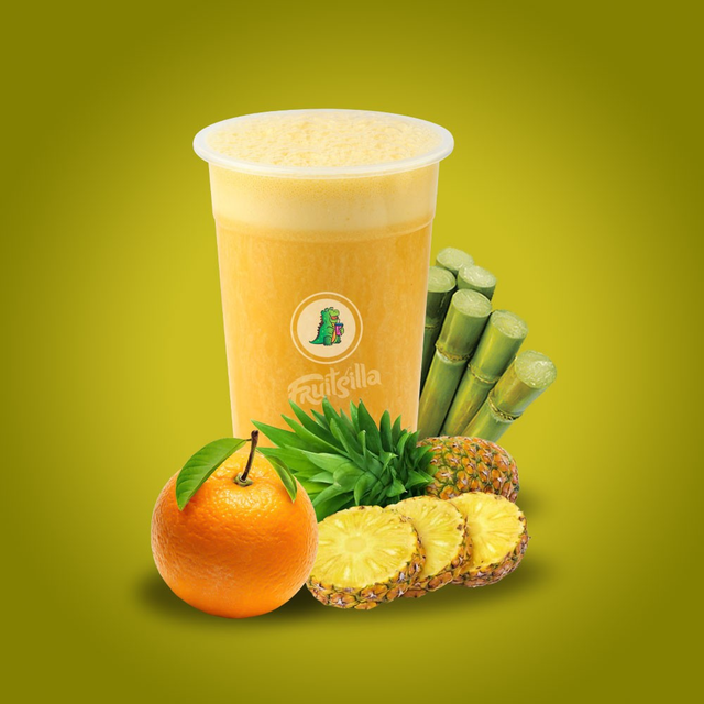 Sugarcane with Orange and Pineapple.