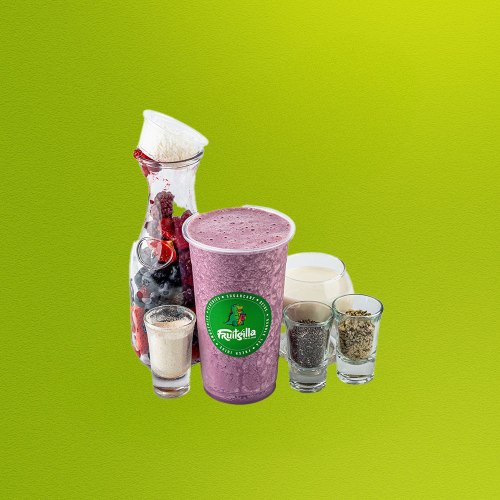 BERRY BOOST - MIX BERRY, CHIA SEEDS, HEMP SEEDS, WHEY PROTEIN, ALMOND MILK & COCONUT POWDER